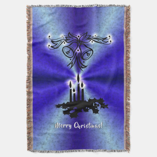 Advent, Christmas Magic on Blue Throw Blanket (Front Vertical)