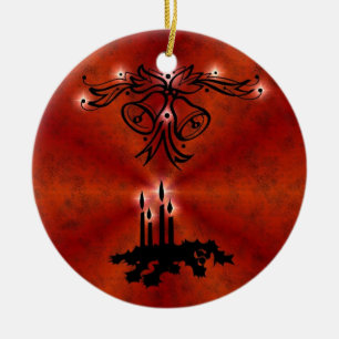 Advent, Christmas Magic on Red Ceramic Tree Decoration
