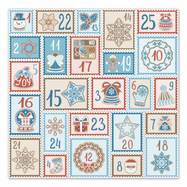 Advent Countdown 25 Christmas Vintage Blue Ivory (Front)