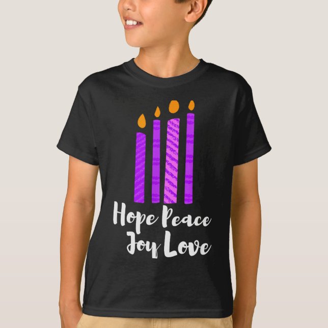 Advent Evergreen Wreath Candles Hope Peace Joy Lov T-Shirt (Front)