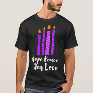 Advent Evergreen Wreath Candles Hope Peace Joy Lov T-Shirt