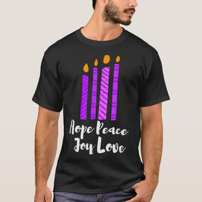 Advent Evergreen Wreath Candles Hope Peace Joy Lov T-Shirt (Front)