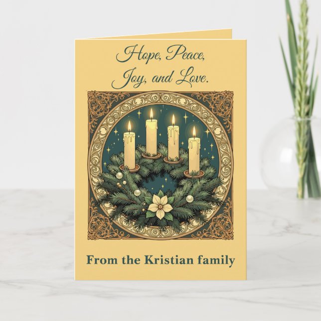 Advent Hope, Peace, Joy, and Love Art Nouveau  Card (Front)