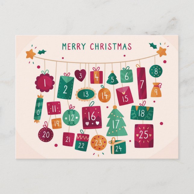 Advent Merry Christmas Holiday Lights Calendar  Postcard (Front)