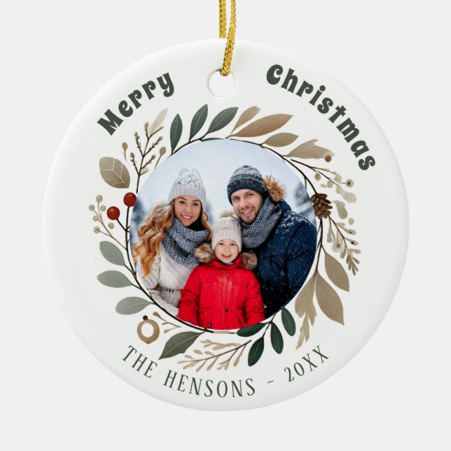 Advent Wreath Foliage Merry Christmas Family Photo Ceramic Tree Decoration (Front)
