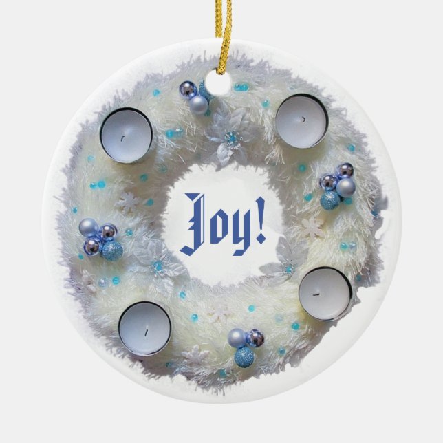 Advent Wreath Silver and Blue Ceramic Tree Decoration (Front)