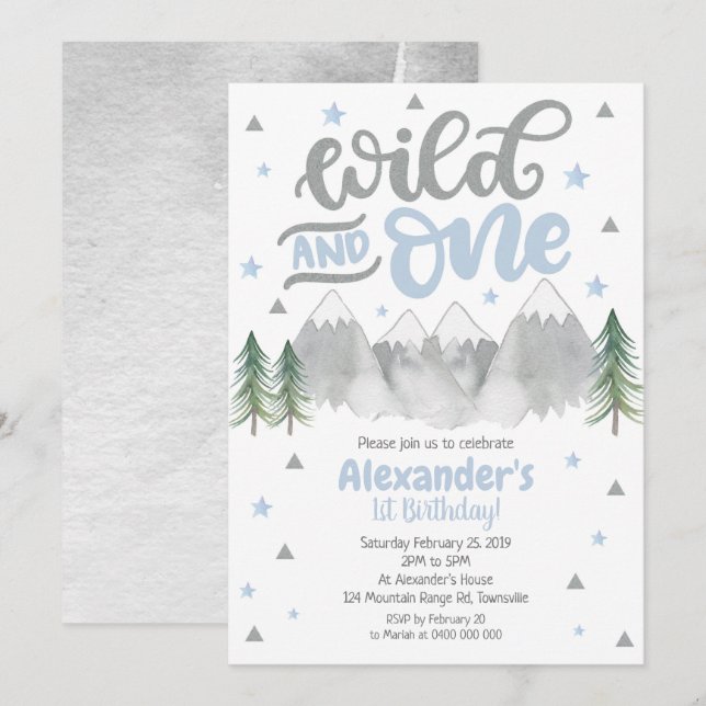 Adventure 1st Birthday Invitation, Wild One Invite (Front/Back)