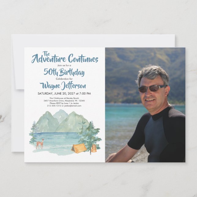 Adventure 50th Birthday Photo Rustic Mountain   Invitation (Front)