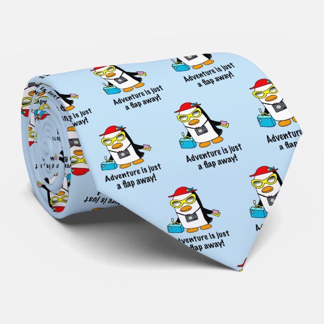 Adventure A Flap Away Tourist Penguin Tie (Rolled)