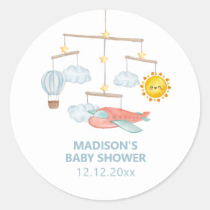 Adventure Airplane Hot Air Balloon Baby Shower Classic Round Sticker