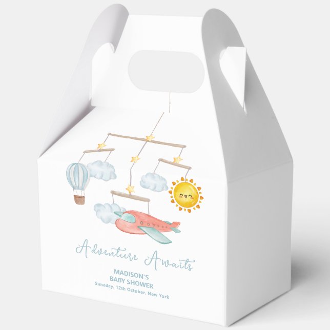 Adventure Airplane Hot Air Balloon Baby Shower  Favour Box (Front)