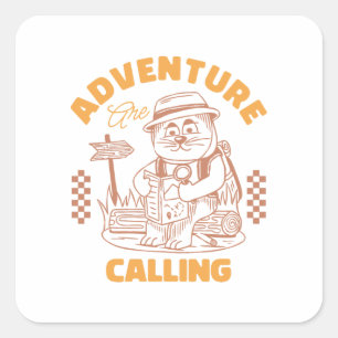 Adventure Are Calling– Vintage Cat Square Sticker