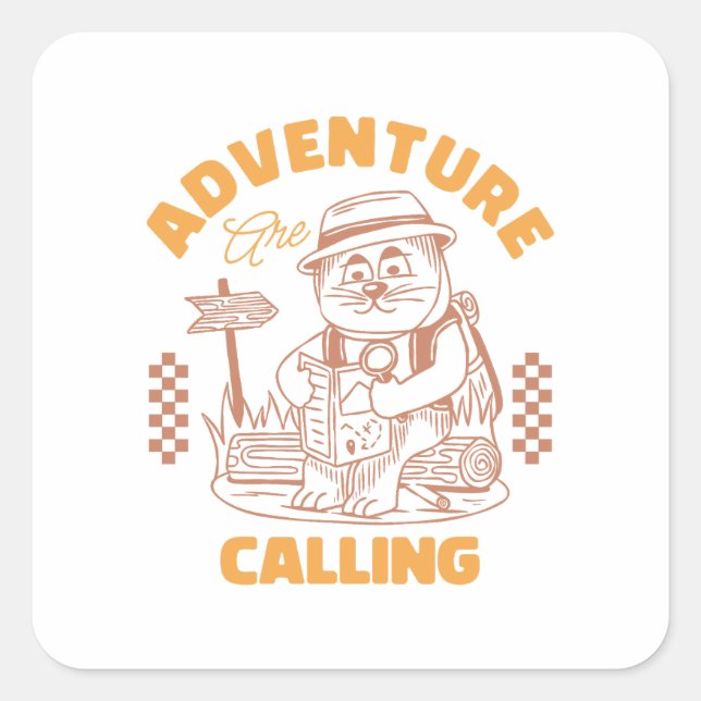 Adventure Are Calling– Vintage Cat Square Sticker (Front)