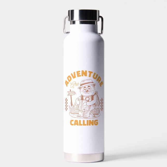 Adventure Are Calling– Vintage Cat Water Bottle (Front)