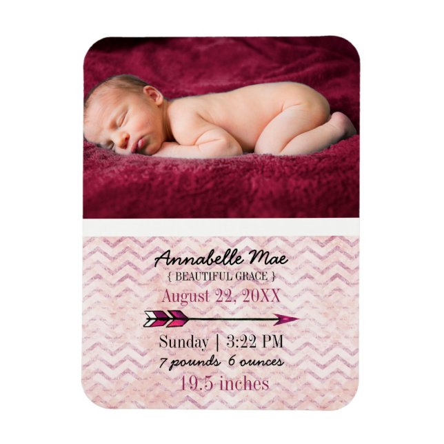 Adventure Arrow Baby Girl Birth Announcement Photo Magnet (Vertical)