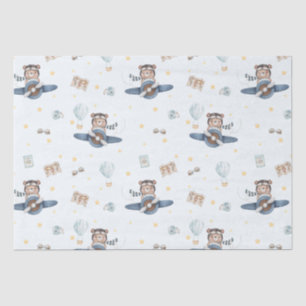 Adventure Aviation Bear Blue Plane Decoupage Tissue Paper