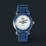 Adventure Aviation Cute Bear Blue Plane Watch<br><div class="desc">Introduce a sense of adventure to your child's day with our adorable Aviation Bear Kids Watch! Featuring a cute bear riding a blue vintage plane, this delightful watch is perfect for young explorers. The colourful and playful design makes learning to tell time fun and engaging. With a comfortable, adjustable strap...</div>