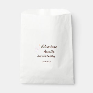Adventure awaits 1st birthday name date planeretro favour bags