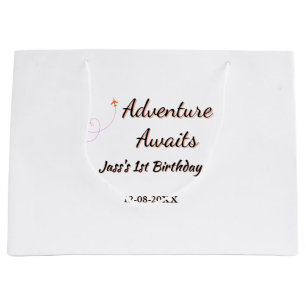 Adventure awaits 1st birthday name date planeretro large gift bag