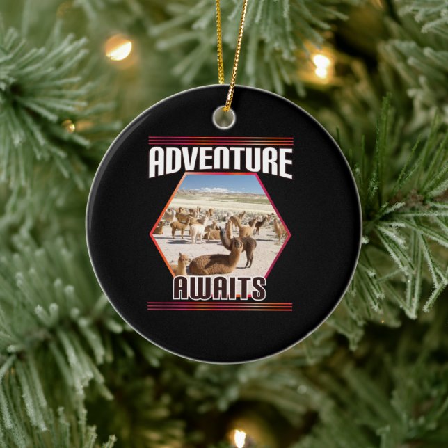 Adventure Awaits - Alpaca Llama Travel  Ceramic Tree Decoration (Tree)