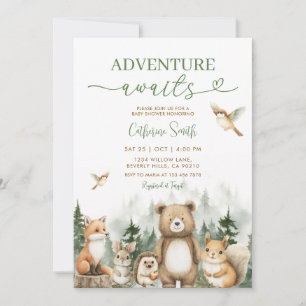 Adventure Awaits Animal Woodland Tree Baby Shower Invitation
