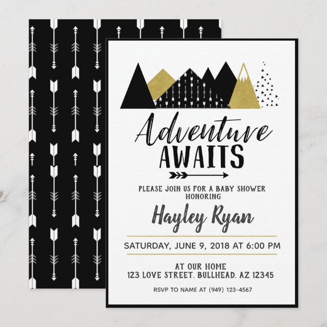 Adventure Awaits arrow mountain Baby Shower Invite (Front/Back)