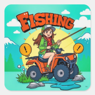 Adventure Awaits: ATV Fishing Fun Square Sticker