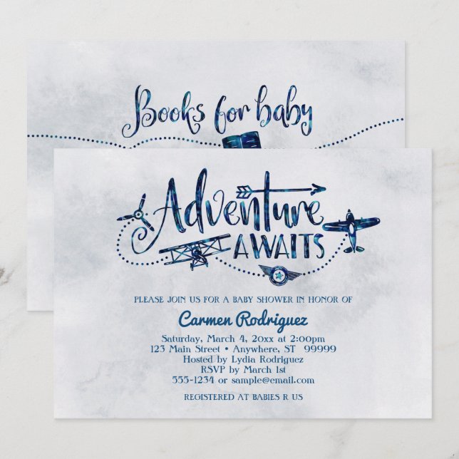 "Adventure Awaits" Aviation Baby Shower Invitation (Front/Back)