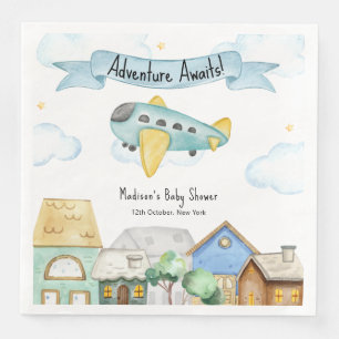 Adventure Awaits Aviator Airplane Baby Shower  Napkin