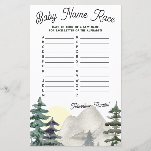 Adventure Awaits! Baby Name Race Baby Shower Game (Front)