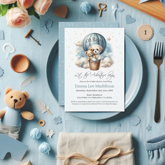 Adventure Awaits Baby Puppy in Hot Air Balloon Invitation (Creator Uploaded)