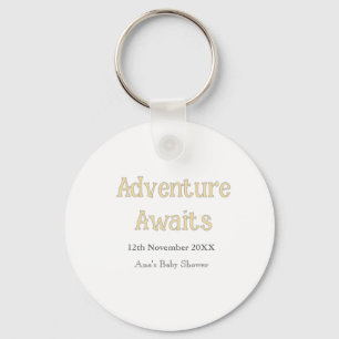 Adventure awaits baby shower add name date pastel key ring