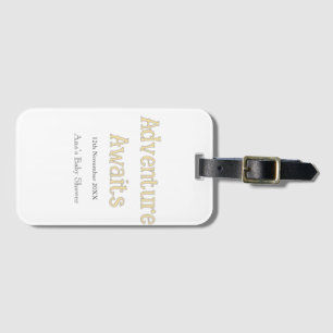 Adventure awaits baby shower add name date pastel luggage tag