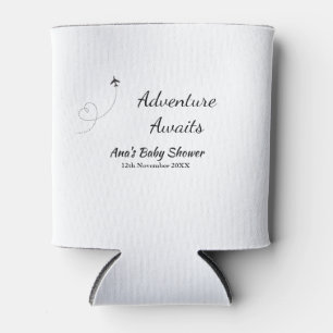 Adventure awaits baby shower add name date plane s can cooler