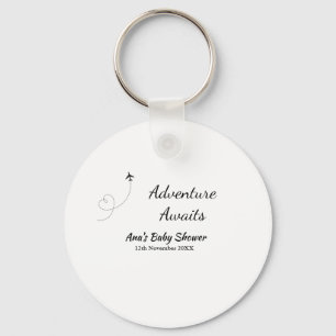 Adventure awaits baby shower add name date plane s key ring