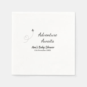 Adventure awaits baby shower add name date plane s napkin