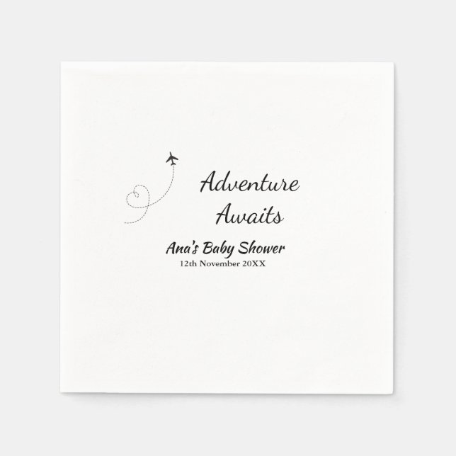 Adventure awaits baby shower add name date plane s napkin (Front)