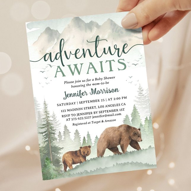 Adventure Awaits Baby Shower Bear Woodland Forest Invitation (Creator Uploaded)