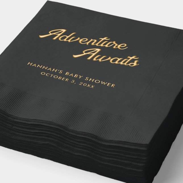 Adventure Awaits Baby Shower Foil Stamped Napkins (Detail)