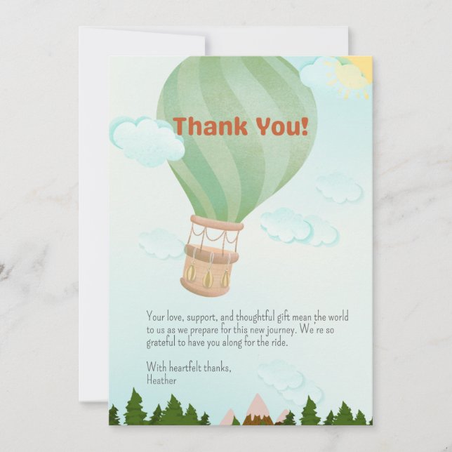Adventure Awaits Baby Shower Hot Air Balloon Thank You Card (Front)