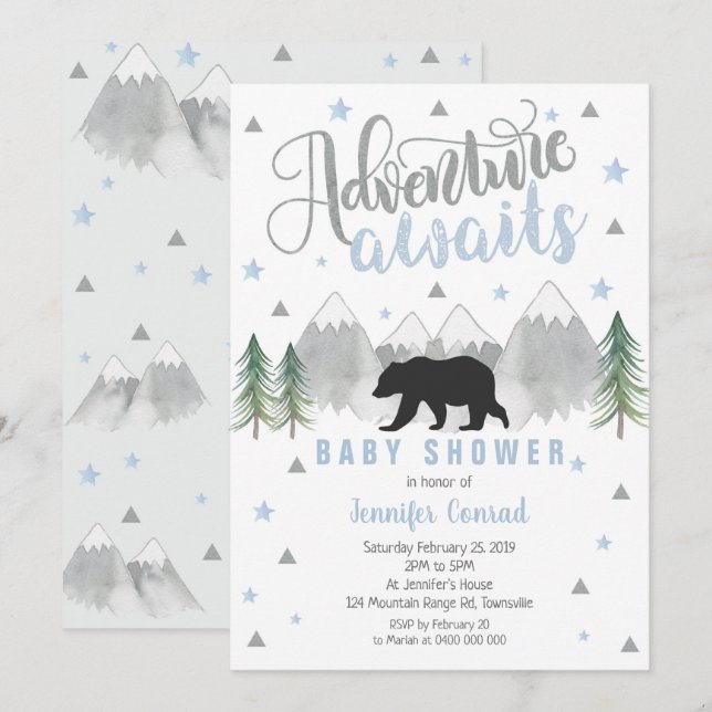 Adventure Awaits Baby Shower Invitation - Baby Boy (Front/Back)