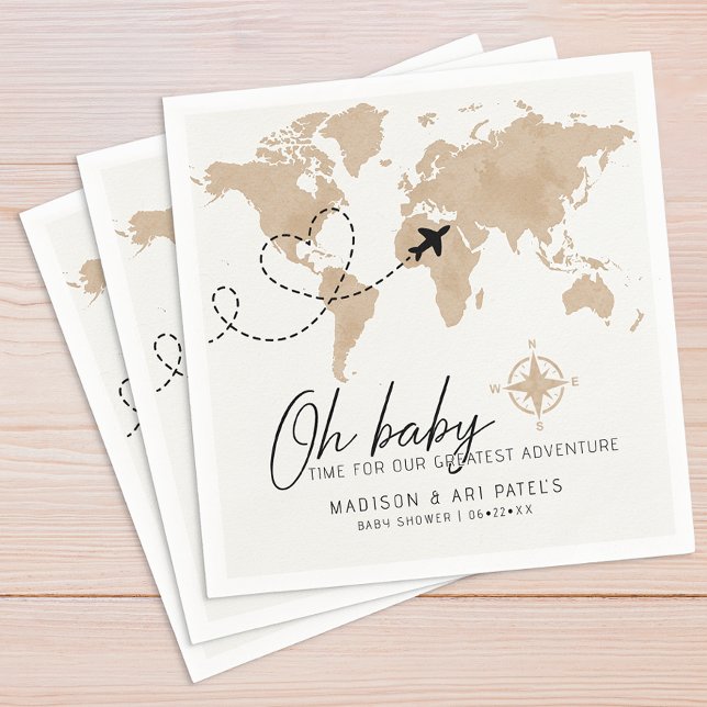Adventure Awaits Baby Shower Map Napkins (Baby Shower Party Napkins)