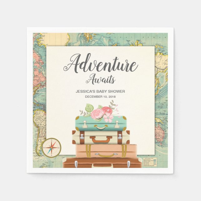 Adventure awaits Baby Shower Paper Napkin Travel (Front)
