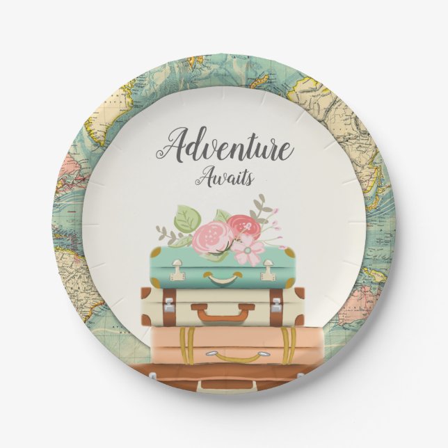 Adventure Awaits Baby Shower Paper Plates Travel (Front)