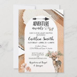 Adventure Awaits Baby Shower Woodland Deer Invitation