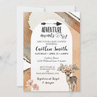 Adventure Awaits Baby Shower Woodland Deer Invitation