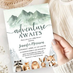 Adventure Awaits Baby Shower Woodland Forest Invitation