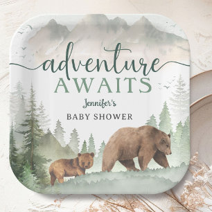 Adventure Awaits Baby Shower Woodland Paper Plate
