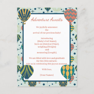 Adventure Awaits Balloon Sage Birth Announcement