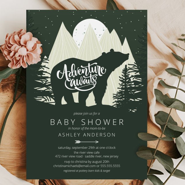 Adventure Awaits Bear Baby Shower Invitation (Creator Uploaded)